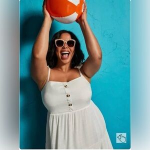 Torried white mini textured button front dress